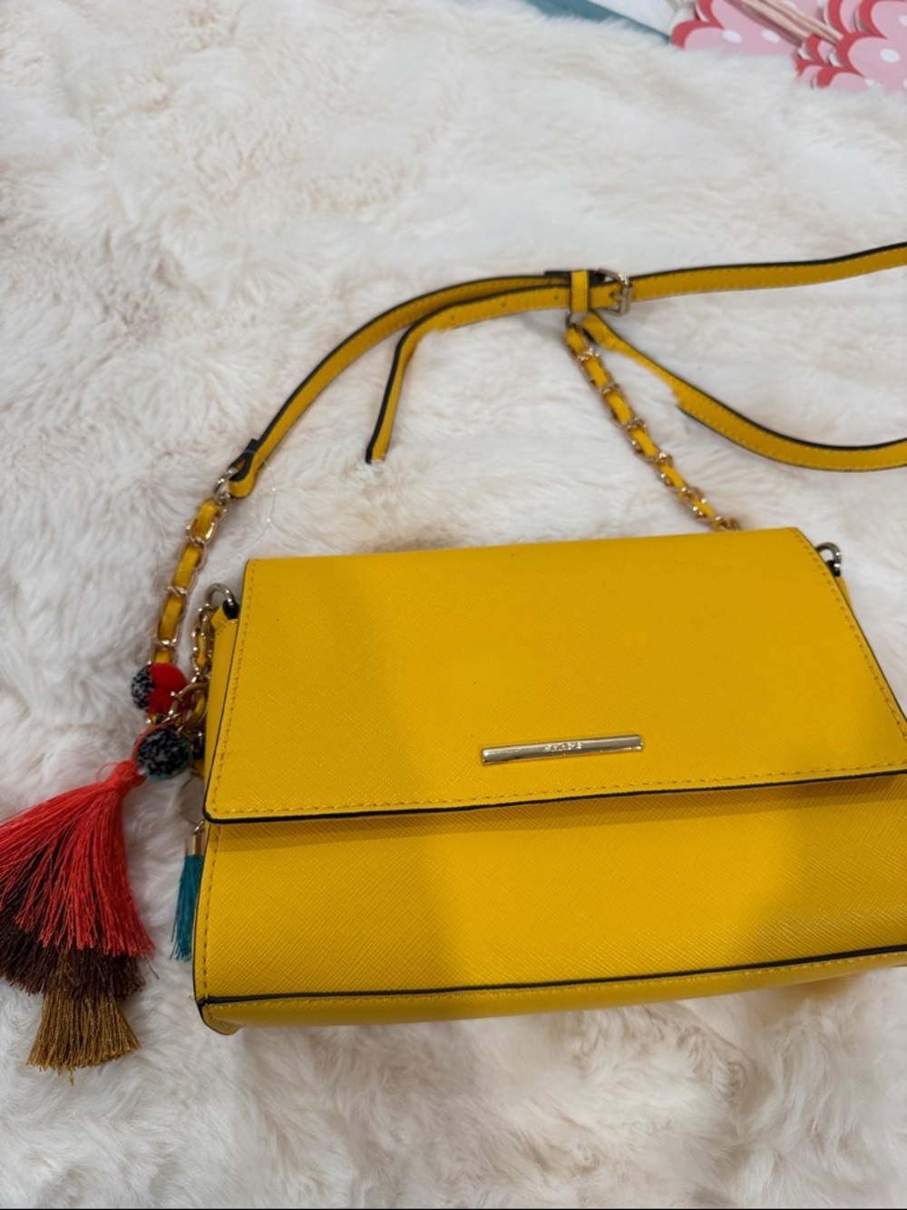Aldo Yellow Crossbody Shoulder Bag with Tassel Accent